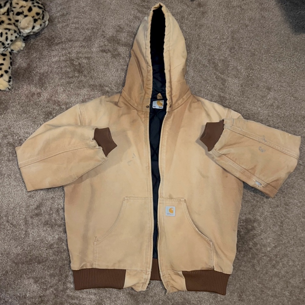 Vintage Rare Tan/Mocha Sun Faded Carhartt Zip Jacket Up Jacket M